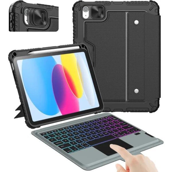 Nillkin iPad A16 11th Gen Backlit Keyboard Case Cover | Detachable RGB Keyboard with Stand & Shockproof Protection Black
