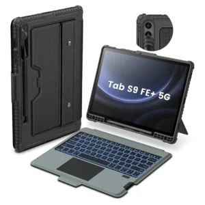 Nillkin Samsung Galaxy Tab S9 FE+ (12.4 inch) Backlit Keyboard Case Cover | Detachable RGB Keyboard with Stand & Shockproof Protection Black