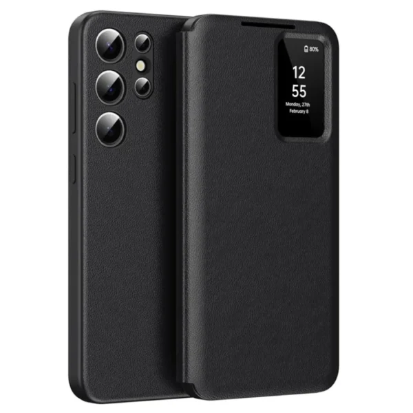 Samsung S25 Ultra Flip Case | Smart View Leather Wallet Cover Card Holder Protective Premium Phone Case