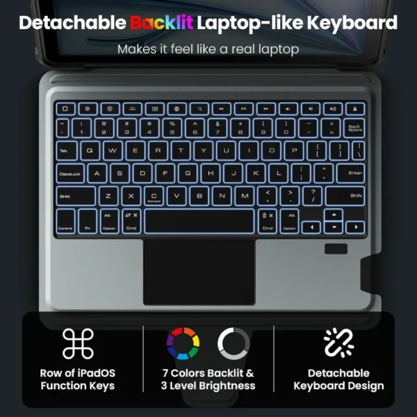 Nillkin iPad A16 11th Gen Backlit Keyboard Case Cover | Detachable RGB Keyboard with Stand & Shockproof Protection Black