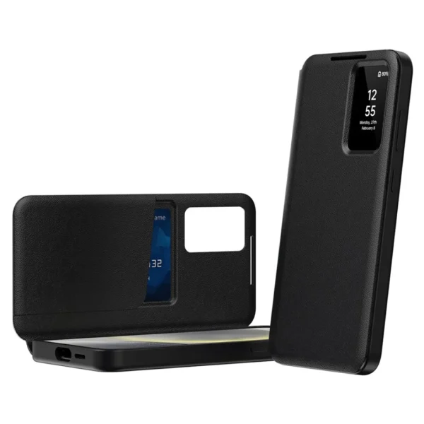 Samsung S25 Ultra Flip Case | Smart View Leather Wallet Cover Card Holder Protective Premium Phone Case