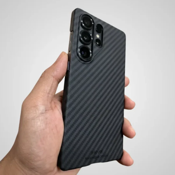 Samsung Galaxy S25 Ultra Carbon Fiber Texture Case Cover | Ultra Slim Lightweight Shockproof Back Cover Black