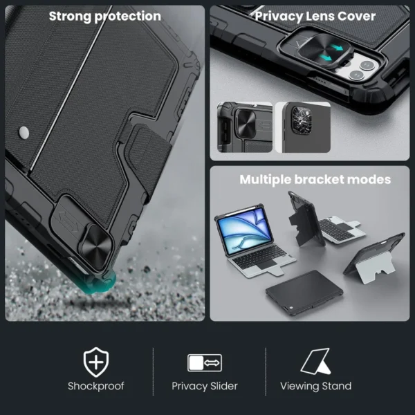 Nillkin iPad A16 11th Gen Backlit Keyboard Case Cover | Detachable RGB Keyboard with Stand & Shockproof Protection Black