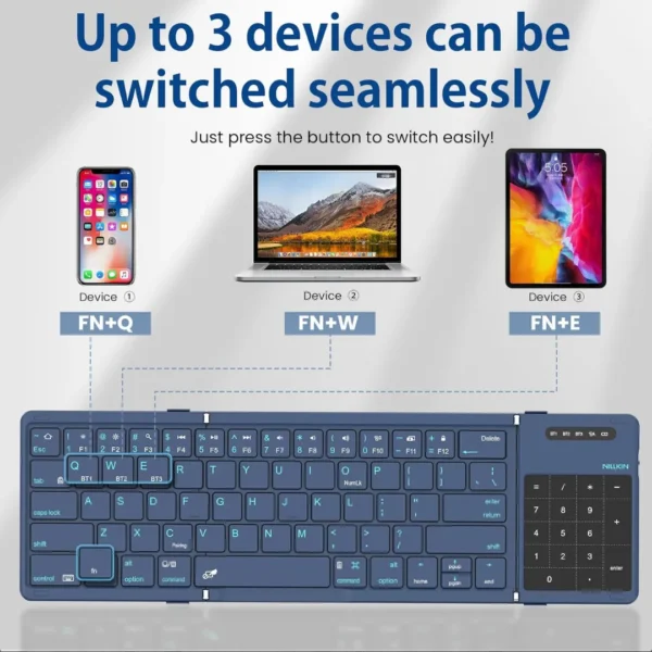 Nillkin Cube Foldable Bluetooth Keyboard with Touchpad & Number Pad for iPad, Laptop & Phone | Multi-Device Wireless Keyboard