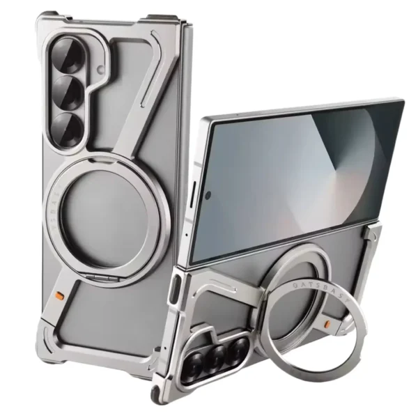 Z Shaped Metal MagSafe Bumper Case Galaxy Z Fold 7 | Metal Case with Kickstand | Bare Feel Rimless Phone Cover