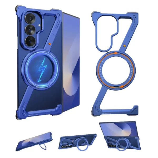 Z Shaped Metal MagSafe Bumper Case Galaxy Z Fold 7 | Metal Case with Kickstand | Bare Feel Rimless Phone Cover