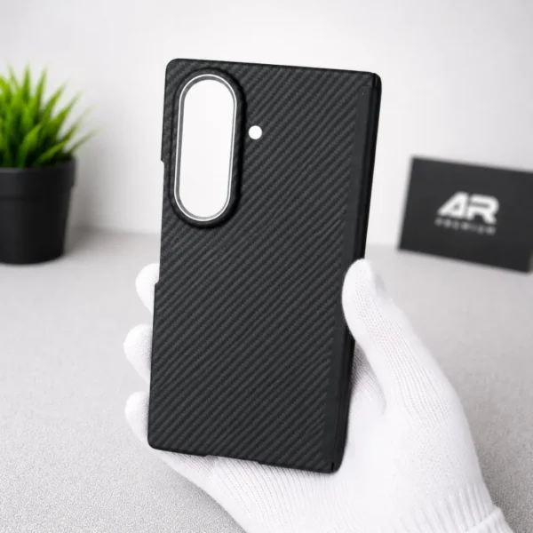 Samsung Galaxy Z Fold 7 Carbon Fiber Case with Tempered Glass, Hinge Protection, Shockproof Hard PC Protective Cover
