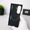 Samsung Galaxy Z Fold 7 Carbon Fiber Case with Tempered Glass, Hinge Protection, Shockproof Hard PC Protective Cover