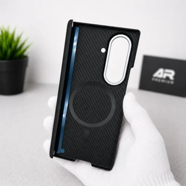Samsung Galaxy Z Fold 7 Carbon Fiber Case with Tempered Glass, Hinge Protection, Shockproof Hard PC Protective Cover