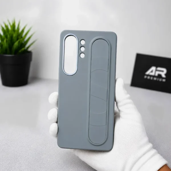 Samsung Galaxy S25 Ultra Standing Grip Case Cover | Soft Silicone Shockproof Back Cover with Foldable Strap Stand