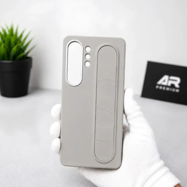 Samsung Galaxy S25 Ultra Standing Grip Case Cover | Soft Silicone Shockproof Back Cover with Foldable Strap Stand