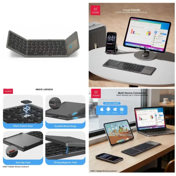 XUNDD Foldable Wireless Bluetooth Keyboard with Touchpad | Multiple Device Connection