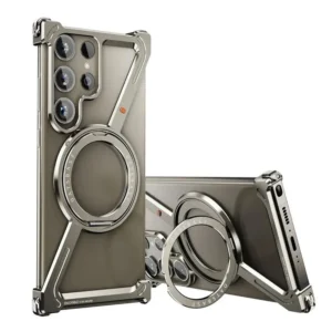 Z-Shape Metal Bumper Frame MagSafe Case for Galaxy S24 Ultra | Rotating Metal Stand Back Cover