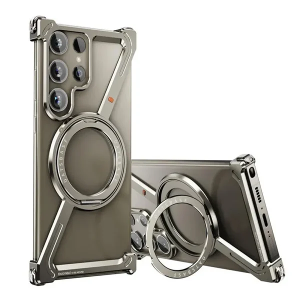 Z Shaped Metal MagSafe Bumper Case Galaxy S25 Ultra | Metal Case with Kickstand | Bare Feel Rimless Phone Cover