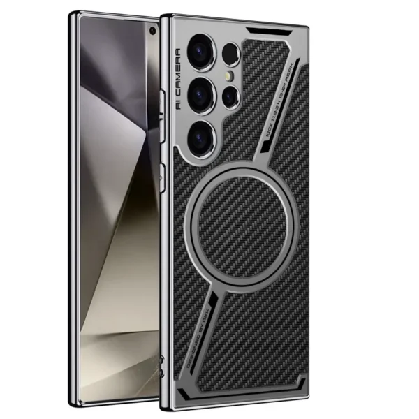 Samsung Galaxy S24 Ultra Carbon Fibre Ultra Hybrid Z Case with Magnetic Charging - Black