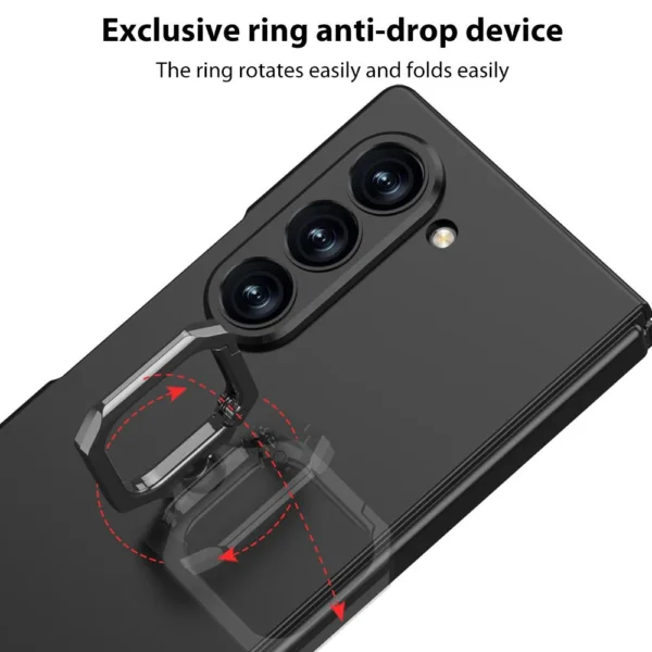 Samsung Galaxy Z Fold 6 Metal Ring Holder Case with 360° Rotating Kickstand Protective Armor Cover