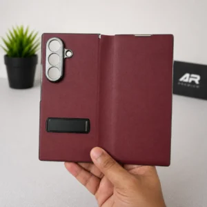 Samsung Galaxy Z Fold 6 Red Wine Leather Flip Back Case Cover with Built-in Kickstand
