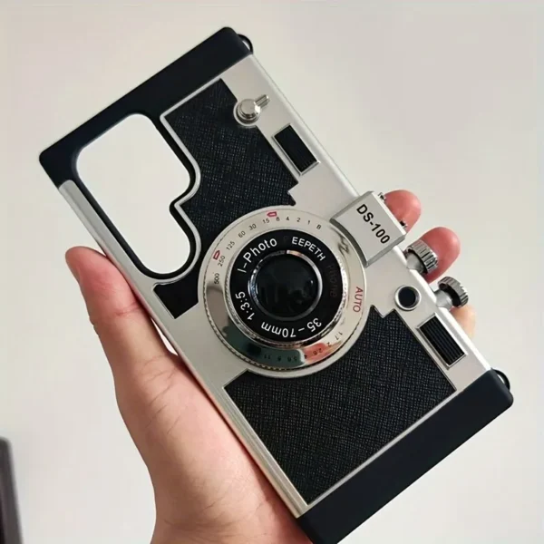 Samsung Galaxy S24 Ultra Emily in Paris Vintage Retro Camera Case with Detachable Lanyard – Black Silver