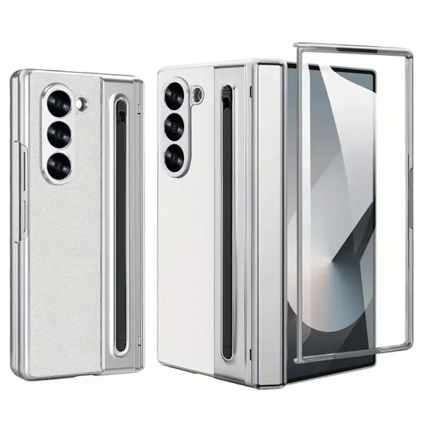 Samsung Galaxy Z Fold 5 Leather Case with S-Pen | Premium Protective Flip Cover with Front Glass Protection