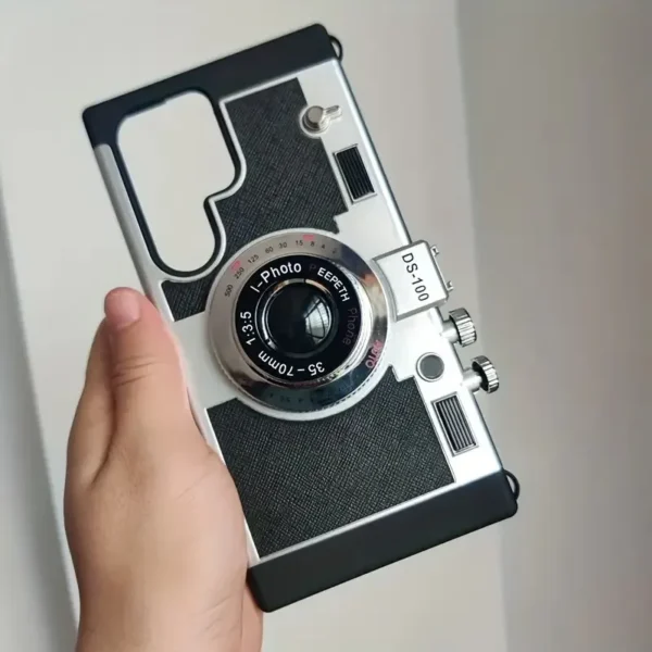 Samsung Galaxy S24 Ultra Emily in Paris Vintage Retro Camera Case with Detachable Lanyard – Black Silver