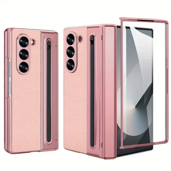 Samsung Galaxy Z Fold 5 Leather Case with S-Pen | Premium Protective Flip Cover with Front Glass Protection