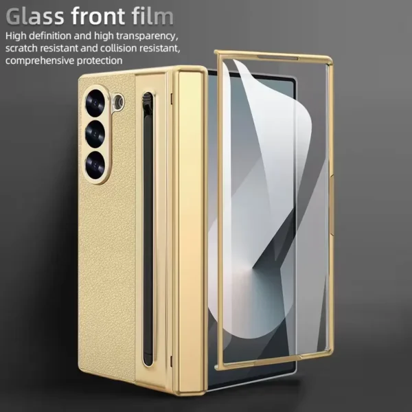Samsung Galaxy Z Fold 5 Leather Case with S-Pen | Premium Protective Flip Cover with Front Glass Protection