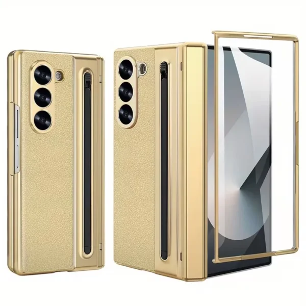 Samsung Galaxy Z Fold 5 Leather Case with S-Pen | Premium Protective Flip Cover with Front Glass Protection