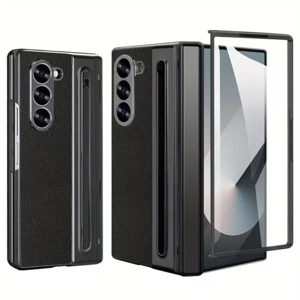 Samsung Galaxy Z Fold 5 Leather Case with S-Pen | Premium Protective Flip Cover with Front Glass Protection