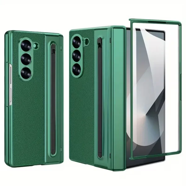 Samsung Galaxy Z Fold 5 Leather Case with S-Pen | Premium Protective Flip Cover with Front Glass Protection