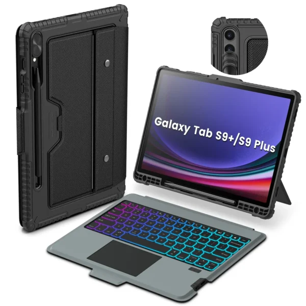 Nillkin Samsung Galaxy Tab S9+ Plus Backlit Keyboard Case Cover | Detachable RGB Keyboard with Stand & Shockproof Protection Black