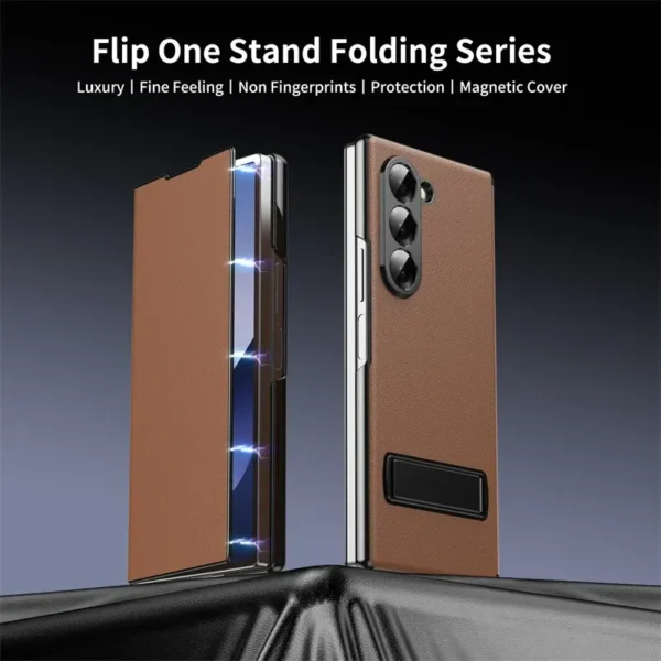 Samsung Galaxy Z Fold 8 Ultra Leather Flip Case with Magnetic Kickstand & Hinge Protection