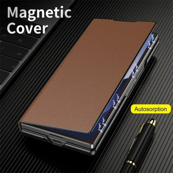 Samsung Galaxy Z Fold 8 Ultra Leather Flip Case with Magnetic Kickstand & Hinge Protection