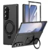 Samsung Galaxy Z Fold 8 Ultra Magnetic Case with Kickstand | PU Leather Coated PC Phone Cover | Tempered Glass Screen Protector