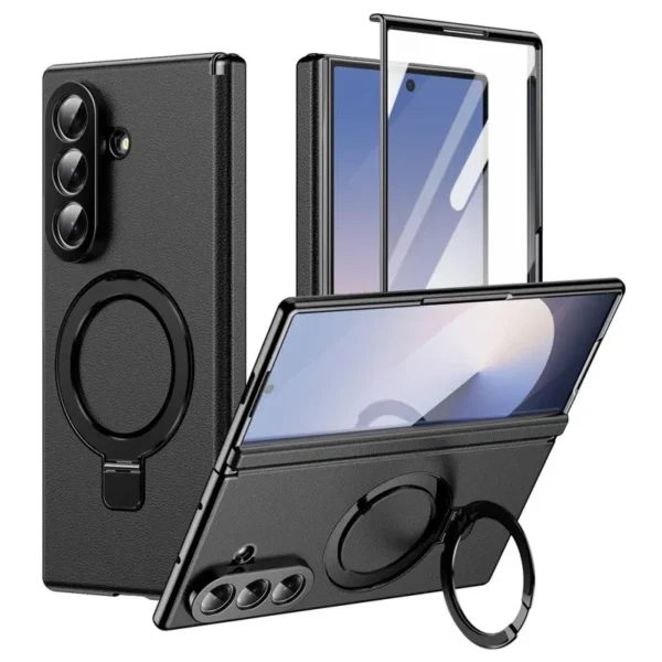 Samsung Galaxy Z Fold 8 Ultra Magnetic Case with Kickstand | PU Leather Coated PC Phone Cover | Tempered Glass Screen Protector