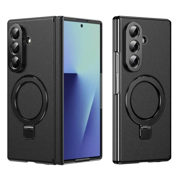 Samsung Galaxy Z Fold 8 Ultra Magnetic Case with Kickstand | PU Leather Coated PC Phone Cover | Tempered Glass Screen Protector