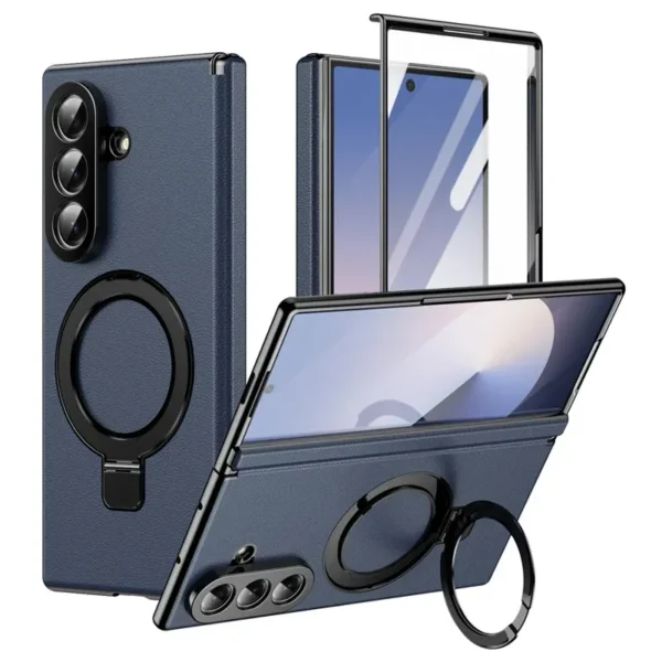 Samsung Galaxy Z Fold 8 Ultra Magnetic Case with Kickstand | PU Leather Coated PC Phone Cover | Tempered Glass Screen Protector