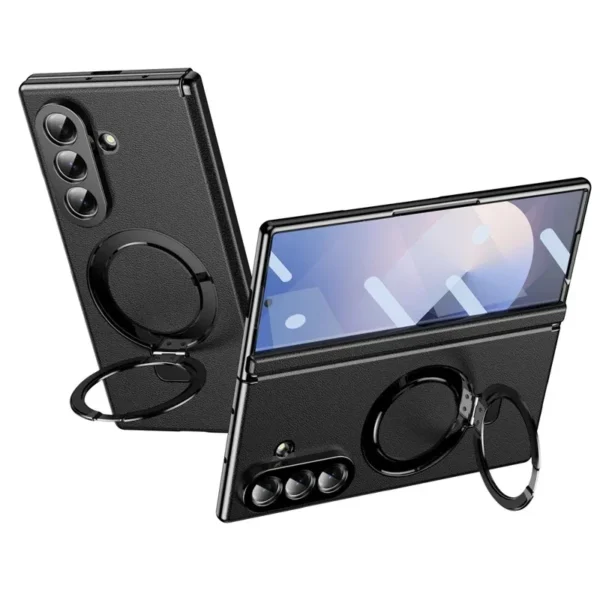Samsung Galaxy Z Fold 8 Ultra Magnetic Case with Kickstand | PU Leather Coated PC Phone Cover | Tempered Glass Screen Protector