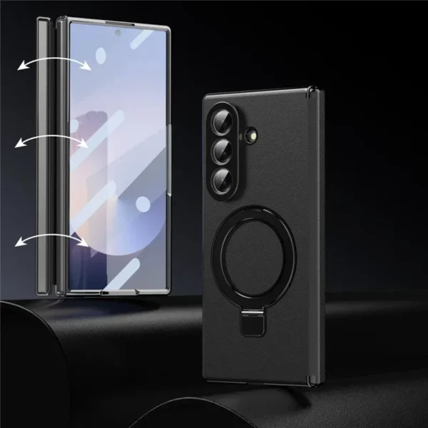 Samsung Galaxy Z Fold 8 Ultra Magnetic Case with Kickstand | PU Leather Coated PC Phone Cover | Tempered Glass Screen Protector