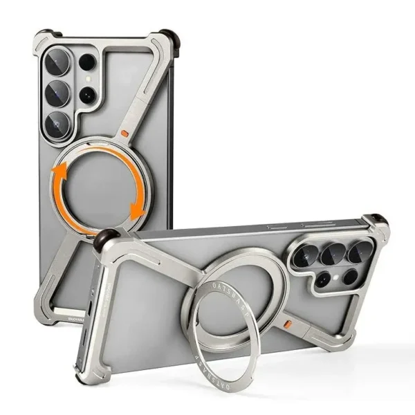 Z-Shape Metal Bumper Frame MagSafe Case for Galaxy S26 Ultra | Rotating Metal Stand Back Cover