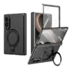 Samsung Galaxy Z Fold 8 Magnetic Case with Kickstand | PU Leather Coated PC Phone Cover | Tempered Glass Screen Protector