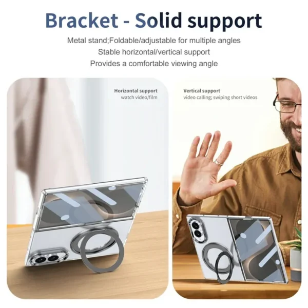 Samsung Galaxy Z Fold 8 Transparent Case with Rotating Metal Stand | Ravaka