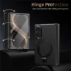 Samsung Galaxy Z Fold 8 Magnetic Case with Kickstand | PU Leather Coated PC Phone Cover | Tempered Glass Screen Protector