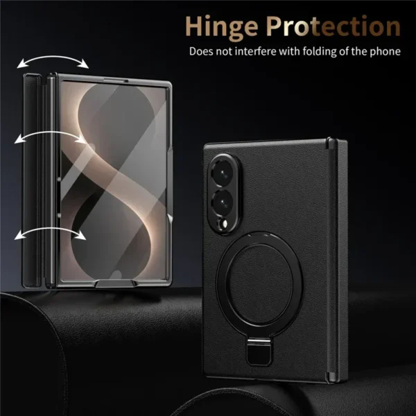 Samsung Galaxy Z Fold 8 Magnetic Case with Kickstand | PU Leather Coated PC Phone Cover | Tempered Glass Screen Protector