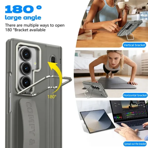 Samsung Galaxy Z Fold 8 Ultra Strap Case with Stylus Pen | Metal Camera Frame Kickstand Cover with Front Screen Protection