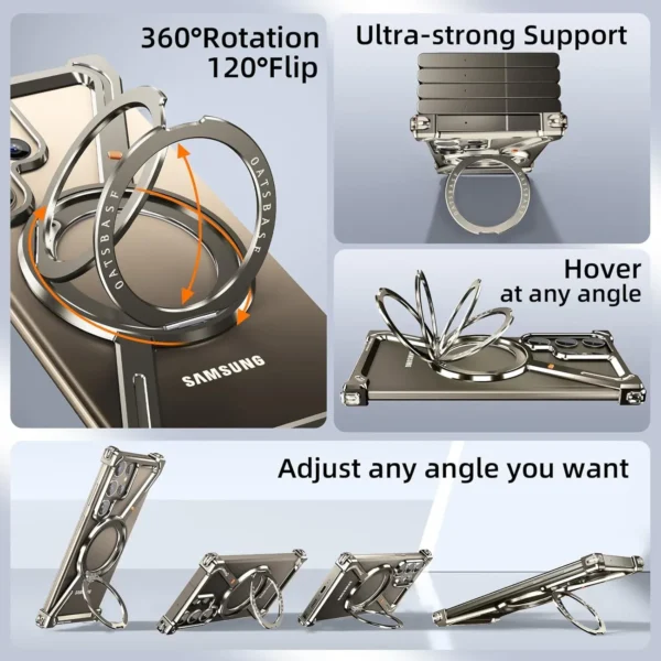 Z-Shape Metal Bumper Frame MagSafe Case for Galaxy S26 Ultra | Rotating Metal Stand Back Cover