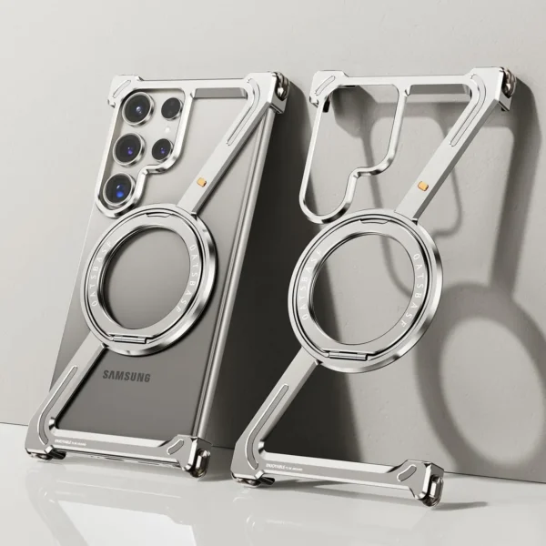Z-Shape Metal Bumper Frame MagSafe Case for Galaxy S26 Ultra | Rotating Metal Stand Back Cover