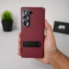 Samsung Galaxy Z Fold 6 Red Wine Leather Flip Back Case Cover with Built-in Kickstand