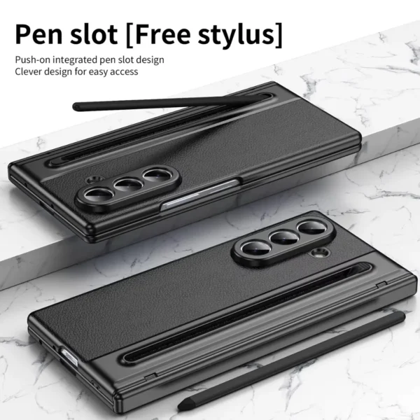 Samsung Galaxy Z Fold 7 Leather Case with S Pen | Hinge Protection Cover with Screen Protector | Shockproof Stylus Case