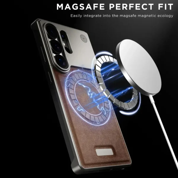 NJOYNY Aluminum Leather Case for Galaxy S26 Ultra | MagSafe Aroma Cover